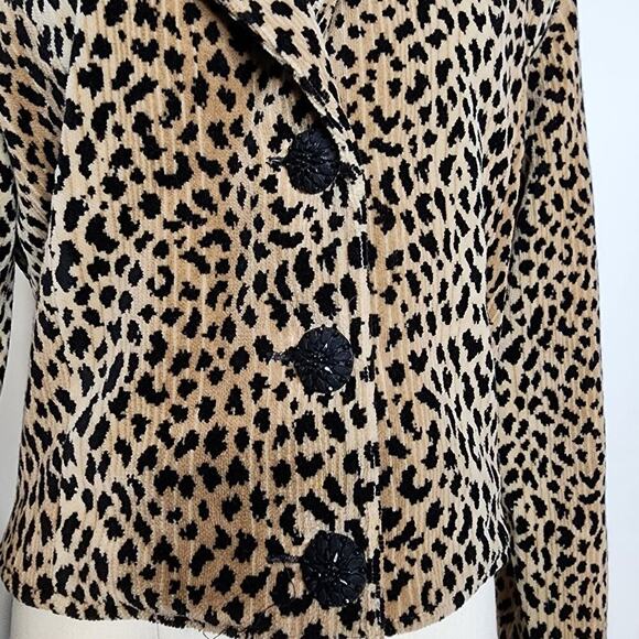 Vtg 90s Leopard Print Tan Black Boho Western Tapestry Fuzzy Faux Fur Jacket Sz M - Picture 5 of 9